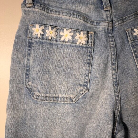 Gap High Rise Wide Leg Denim Blue Jeans Size 26 Embroidered Flowers  Bee - Picture 9 of 15